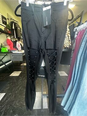 Fashion Nova Black Lace-Up Skinny Jeans